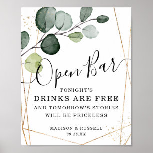 Póster Marco de oro geométrico Eucalyptus Rótulo de barra