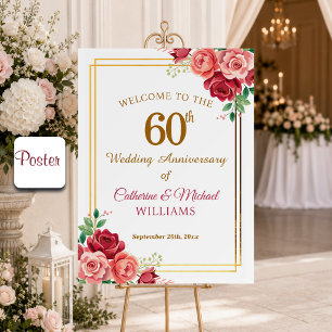 Póster Marco de oro para 60 aniversario de bodas con flor