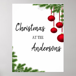 Póster marco de pino familiar fiestas de adornos navideño