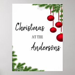 Póster marco de pino familiar fiestas de adornos navideño