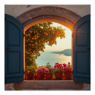 Póster marco de ventana mediterráneo vista limonero coste