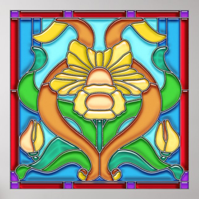 Póster Marco de vidrio de estilo Art Nouveau Daffodil (Frente)