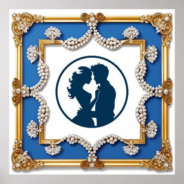 Póster Marco Dorado de Lujo Adornado con Perlas (Frente)