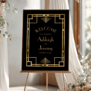 Póster Marco dorado Deco vintage de los años 20 Boda negr