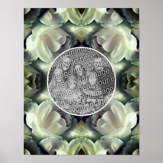 Póster Marco floral de rosa blanca crea tu propia foto (Frente)