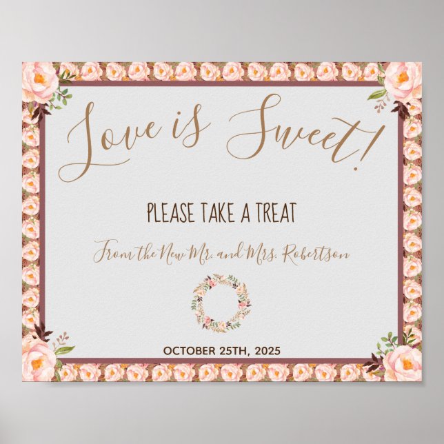 Póster Marco floral Love is Sweet Bridal Shower Boda (Frente)