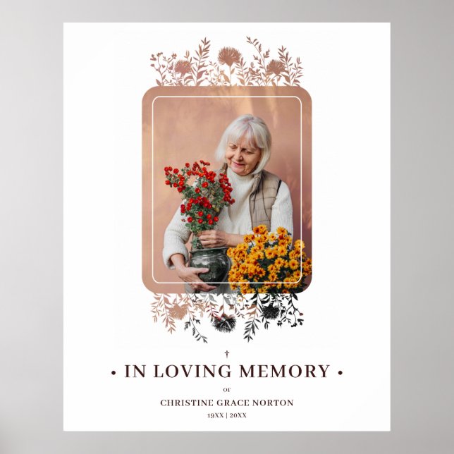 Póster Marco floral y elegante funeral fotográfico (Frente)
