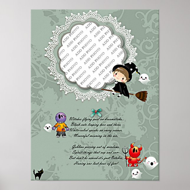 Póster Marco fotográfico con bruja, monstruos, fantasma,  (Frente)
