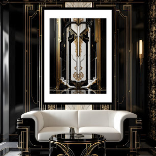 Póster Marco geométrico Art Déco de oro 1920 negro blanco