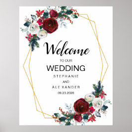 Póster Marco geométrico de oro Flores de invierno de Borg