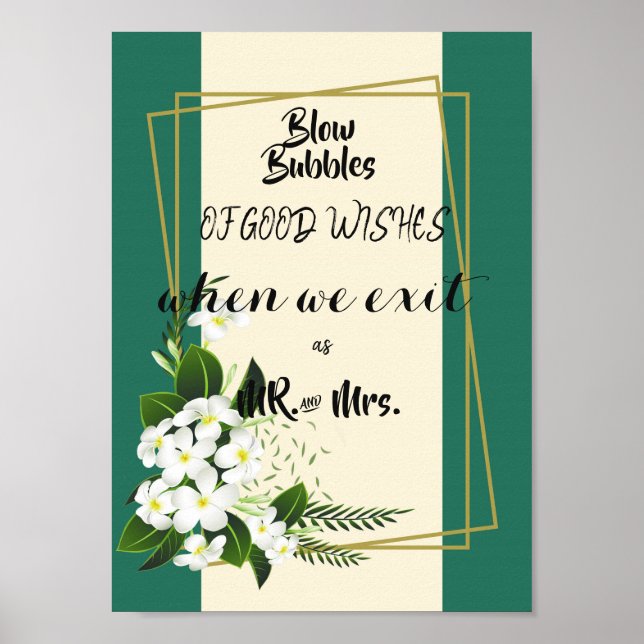 Póster marco geométrico elegante floral blanco (Frente)