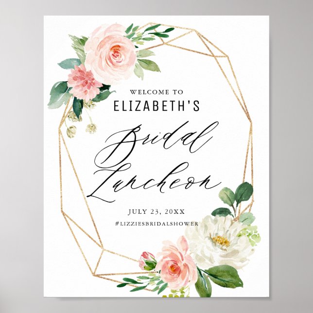 Póster Marco Geométrico Rosa Bridal Almuerzo Floral (Frente)