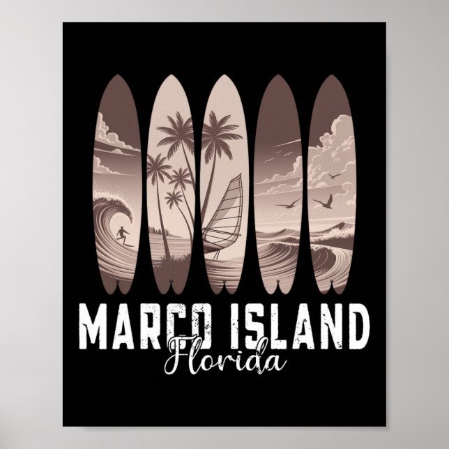 Póster Marco Island Beach Florida Surfboard Men Women Sur (Frente)