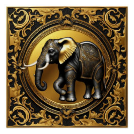 Póster Marco ornamental de oro elefante