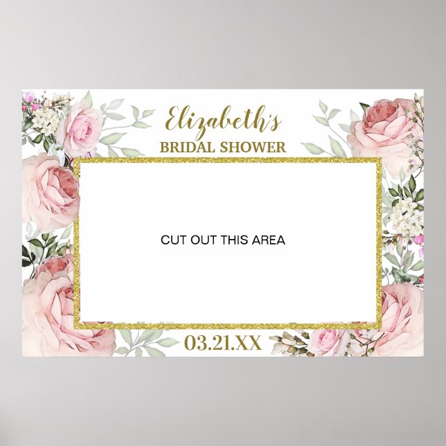 Póster Marco para cabina de fotos con flores rosadas y do (Frente)