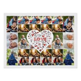 Póster Marco para Collage de 28 Fotos con Corazón de Amor