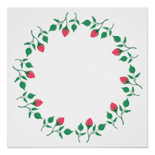 Póster Marco redondo floral con flores rosadas