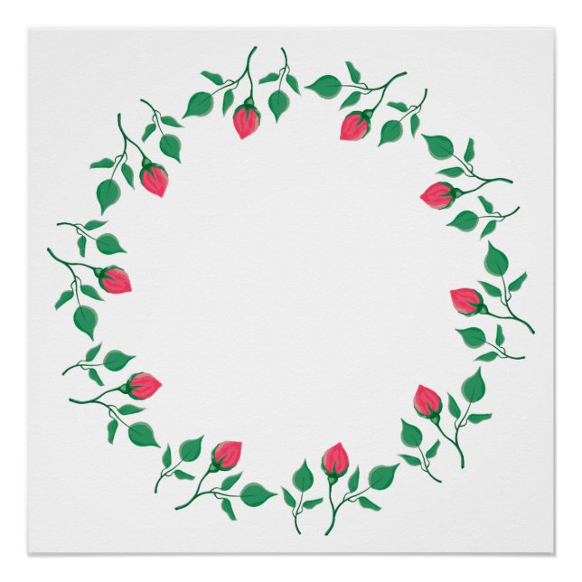 Póster Marco redondo floral con flores rosadas (Anverso)