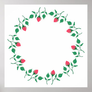 Póster Marco redondo floral con flores rosadas