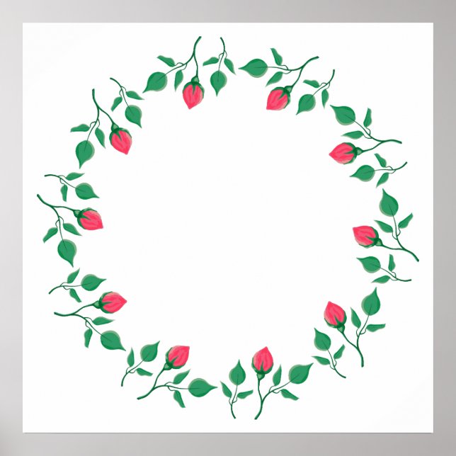 Póster Marco redondo floral con flores rosadas (Frente)