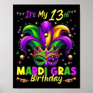 Póster Mardi Gras 13º cumpleaños Grasa Martes 13 años