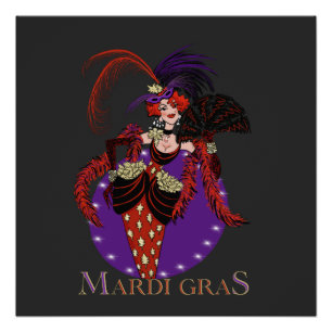 Póster Mardi Gras 2021 estilo vintage dama Nueva Orleans