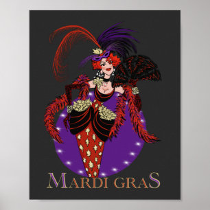 Póster Mardi Gras 2021 estilo vintage dama Nueva Orleans