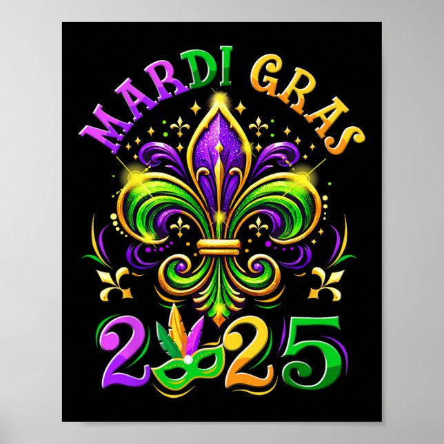 Póster Mardi Gras 2025 Fleur De Lis Hombres Mujeres Hijos (Frente)