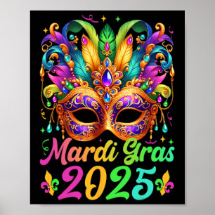 Póster Mardi Gras 2025 Mask Feathers Mardi Gras Family Co