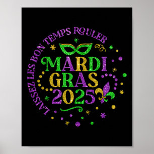 Póster Mardi Gras 2025 Mask Feathers Mardi Gras Family Co