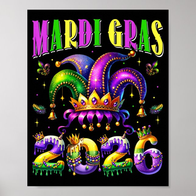 Póster Mardi Gras 2026 Jester Outfit Kids Girls Boys Men  (Frente)