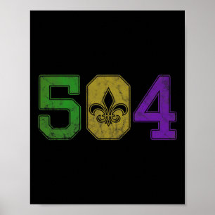 Póster Mardi Gras 504 Nola Nueva Orleans Louisiana La