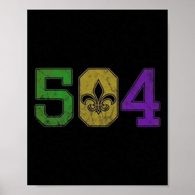 Póster Mardi Gras 504 Nola Nueva Orleans Louisiana La (Frente)