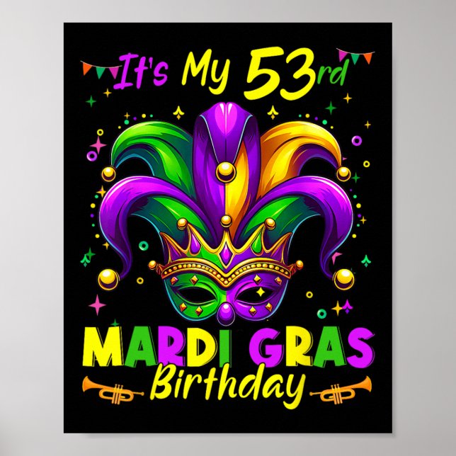 Póster Mardi Gras 53 cumpleaños Grasa Martes 53 años (Frente)