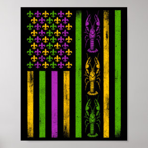 Póster Mardi Gras Bandera Americana Grasa Martes Nueva Or