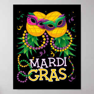 Póster Mardi Gras Bea, cantante de piña divertida boca ab