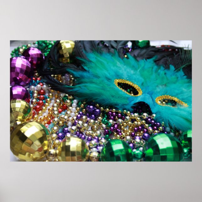 Póster Mardi Gras Beads & Green Mask Art Print (Frente)