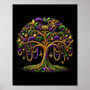 Póster Mardi Gras Beads Tree New Orleans Festival Fiesta 