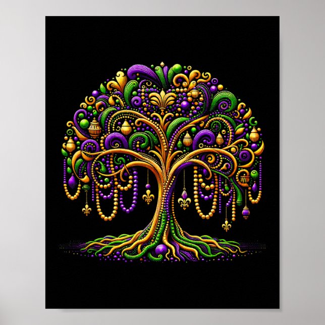 Póster Mardi Gras Beads Tree New Orleans Festival Fiesta  (Frente)