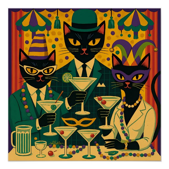 Póster Mardi Gras Black Cat Martini Club Trio (Anverso)