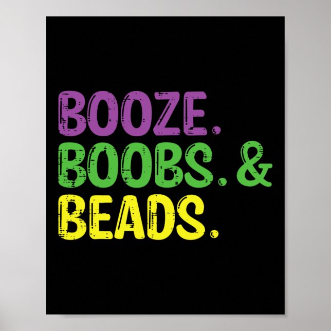 Póster Mardi Gras Booze Beads Grasa divertida Carnaval Ma (Frente)
