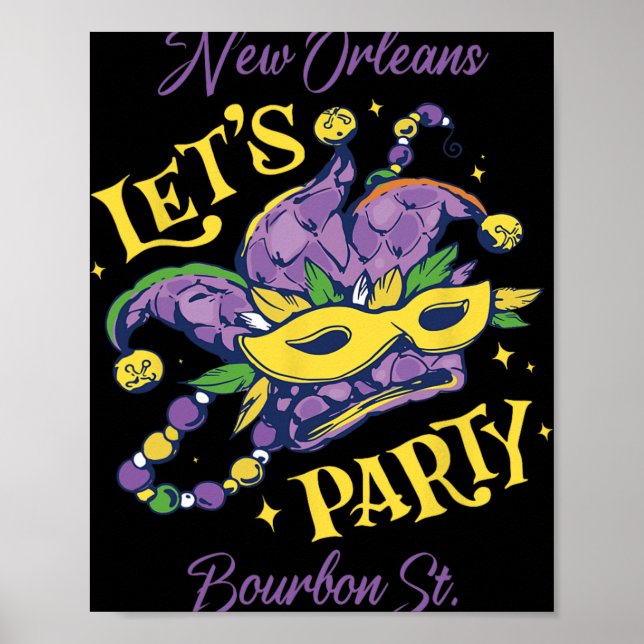 Póster Mardi Gras Bourbon Street New Orleans Souvenir Lou (Frente)