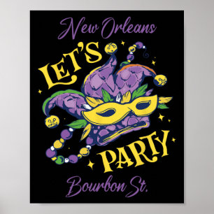 Póster Mardi Gras Bourbon Street New Orleans Souvenir Lou