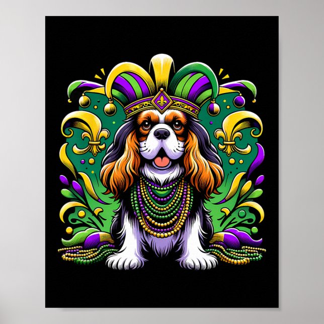 Póster Mardi Gras Cavalier Rey Charles Spaniel Dog Jeste (Frente)