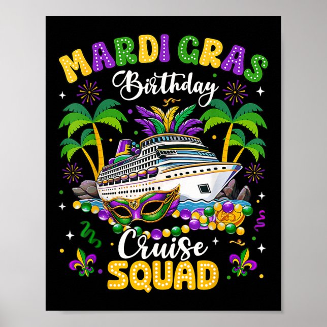 Póster Mardi Gras Cumpleaños Escuadrón de Cruceros Mardi  (Frente)