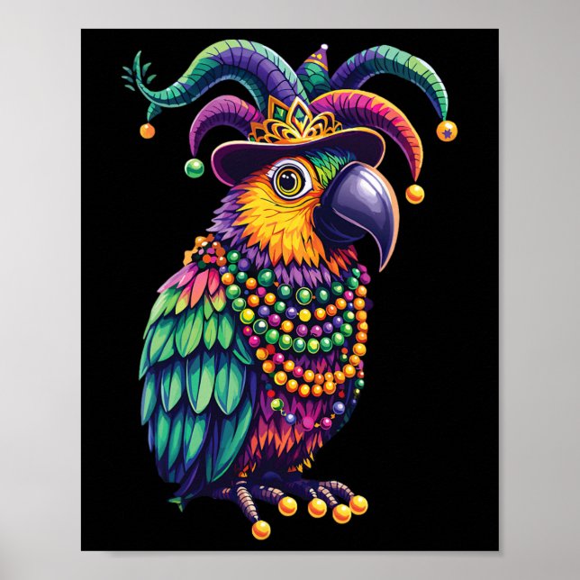 Póster Mardi Gras Cute Parrot Máscara Traje de vestuario  (Frente)