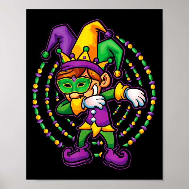 Póster Mardi Gras Dabbing Boys Kids Gift Funny New Orlean (Frente)