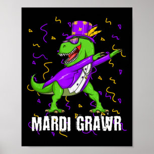 Póster Mardi Gras Dabbing T Rex Dinosaur Mardi Grawr Bead