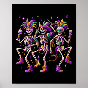 Póster Mardi Gras Dancing Skeleton Funny