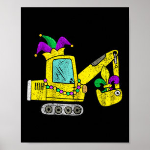 Póster Mardi Gras Digger Crane Con Jester Gorra Para Niño